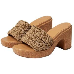 VINCE Nicki Crochet-Strap Platform Heel Slide Sandals (Sand)